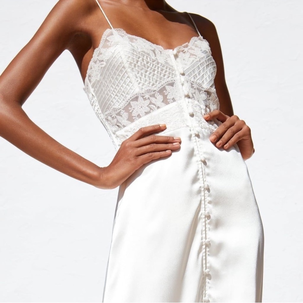 Zara Satin Maxi Dress Women’s S Ivory Lace Button Down